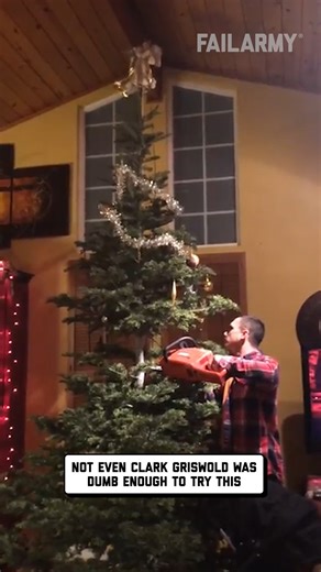 only take FAKE trees down by sections 😆🎄 #25failsofxmas #christmas #tree #chainsaw #fail | FailArmy