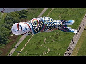 全長100メートルのジャンボこいのぼり 3年ぶり青空に