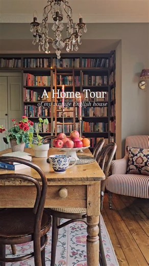 Elle Hervin on Instagram: "A little tour of my colourful home squeezed into 10 seconds 😅🎥. Only managed to fit the downstairs in, will do the upstairs in part two! I recently shared some still images of our home, so thought I'd do a video version of the 'home tour'... let me know which you prefer! vintage interiors, colourful homes, home library, interior design, renovation, home inspiration, vintage kitchen, English interior style"