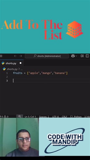 How to add items to the list in Python #codewithmandip #pythonclass #pythonforbeginners #learncoding #itnepal | Mandip Dhakal