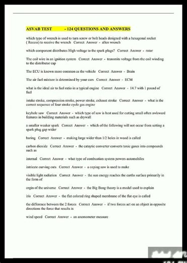 Latest ASVAB TEST 124 QUESTIONS AND ANSWERS video