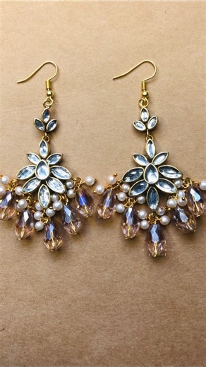 Beautiful Kundan stone Earrings 🌱 #diy #shortsfeed #craft #earrings #jewellery #shorts #diyearrings