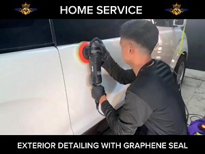 Home service exterior detailing Graphene seal ✅ Buffing/polishing to remove about 90% of scratches ✅ Headlights restoration(exterior only) ✅ De-griming ✅ Asphalt, watermarks, tree sap removal ✅ Glass detailing (watermarks removal) ✅ Graphene spray seal for protection (up to 1yr durability) | Detail Kings Philippines