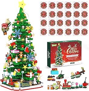 Advent Calendar 2026 Adult Teen Boy Girls Kids Christmas Tree Building Set Toys with Led light, Holiday 24 Days Christmas Countdown Calendars Xmas Tree, Fun Cute Gifts (1083 PCS)