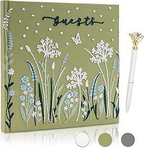 Embroidered Wedding Guest Book—The Perfect Polaroid Guest Book for Wedding Receptions, Birthdays, Baby Showers, and Special Events with 3 Photo Corner Stickers+ 3 DIY pens+1 Diamond Pen
