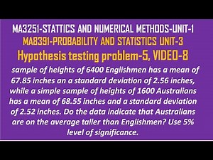 HYPOTHESIS TESTING PROBLEM-5 USING Z TEST VIDEO-8