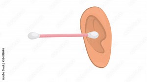 Ear cleaning. Animation of a cotton swab cleaning the ears, alpha channel is turned on. Cartoon
