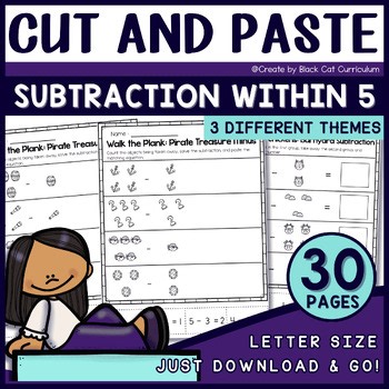 Subtraction within Five - Cut and Paste Math Worksheets | Kindergarten Math
