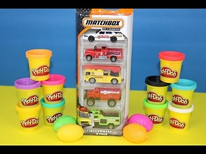Matchbox Fire Trucks Play-Doh and Surprise Eggs with Dinosaurs Huevos Sorpresa Unboxing