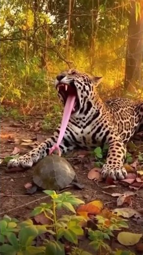 The Jaguar Tried to Eat the Turtle… But Got Its Tongue Bitten Instead! 🐢⚡ #shorts