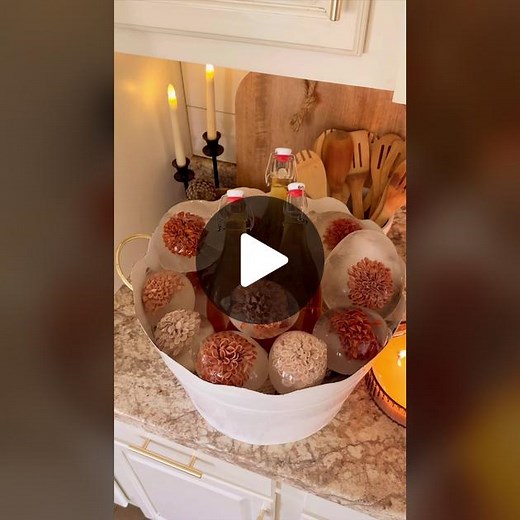 Fall ice balls!🍂🍂These would be perfect for a fall party! Keep all your drinks chilled with ice balls!😍 This was my first time making them, so It was a learning curve but I’ll definitely be making more for other holidays! All you do is insert a flower into a balloon. You can use real or faux flowers. Fill it with water. Try to work the air bubbles out. Let freeze until solid. Peel off balloon and use as desired.❤️❤️ #falldecoration #falldecorating #falldecor #fallhome #diyfalldecor #fallhomed