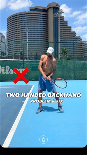Milan Krnjetin on Instagram: "TWO HANDED BACKHAND - PROBLEM & FIX!👌 Very common problem with two handed backhand is lack of top spin and inconsistency in terms of control/power. Here I share one specific problem that causes this and also the solution: ❌ After the drop the pulling of the racquet is towards the net, front shoulder lifts and rotates too much, then both arms go away from the body. The swing resembles more the baseball movement. This usually results in fast flat ball or with side sp