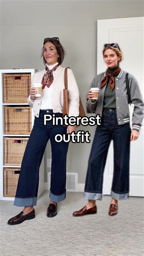 Pinterest inspired spring outfit idea: jeans, neutrals and match your scarf to your loafers! Links are on my LTK - jeans: Quince - turtleneck: Uniqlo - loafers: Aldo - jacket: Dynamite - bag: Madewell - sunnies, scarf, stitch gun: Amazon - inspo: Pinterest (Imk if you know who this is) #pinterestoutfit Pinterest inspired spring outfit, Pinterest look, Pinterest spring outfit, loafers outfit, Pinterest inspo, spring Pinterest outfit, neck scarf outfit