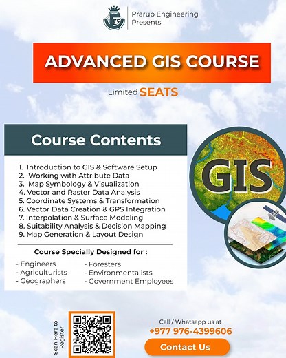 ⏳ HURRY UP! Only few hours Left to Register! Our Advanced GIS Course starts Mangsir 1 , Monday. Don’t miss your chance to upgrade your GIS skills! 🌍🔥 👩‍🏫 Who Should Join? Engineers | Agriculturists | Foresters | Environmentalists | Geographers | Govt. Employees | GIS Learners 📚 What You Will Learn: 1️⃣ ArcGIS Essentials & Data Management 2️⃣ Vector Raster Analysis 3️⃣ Map Design & Visualization 4️⃣ GPS & Google Earth Integration 5️⃣ Suitability & Decision Mapping 6️⃣ Real Project-Based Lear
