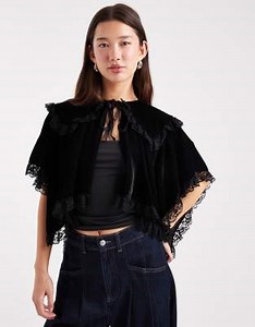 Miss Selfridge velvet and lace cape in black | ASOS