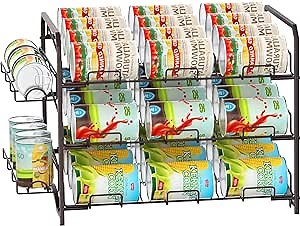 Bextsrack Can Rack Organizer, Stackable Pantry Organizer Can Storage Dispenser Holds up to 42 Cans for Kitchen Cabinet or Counter-Top, Bronze