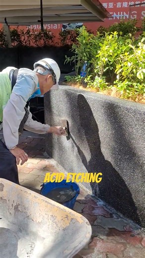 Acid Etching process before applying sealer. #acid #concrete #construction #asmr #finishing