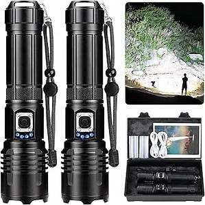 Alicegirl Flashlights High Lumens Rechargeable 2 Pack, 990000 Lumen Super Bright Led Flashlight with USB Cable, IPX7 Waterproof, 5 Modes Powerful Handheld Flash Light for Home Camping Emergency