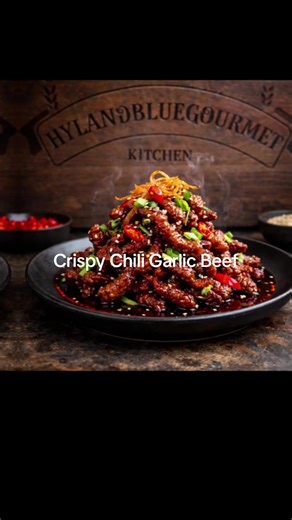 Crispy Chili Garlic Beef Ingredients \t•\t1 lb thinly sliced beef \t•\t1/2 cup cornstarch \t•\tOil for frying \t•\t1 tbsp sesame seeds \t•\t4 cloves garlic, minced \t•\t1 tbsp fresh ginger, minced \t•\t2 scallions, sliced \t•\t1–2 tbsp chili flakes or chili oil \t•\t3 tbsp soy sauce \t•\t1 tbsp dark soy sauce \t•\t1 tbsp rice vinegar \t•\t1 cup shredded carrots Instructions \t1.\tToss the sliced beef in cornstarch until well coated. \t2.\tHeat oil in a wok or deep pan and fry the beef in batches