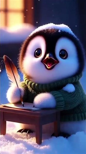 Cute Baby Penguin Writing a Letter ❄️ l #cute #penguin #adorable #shorts