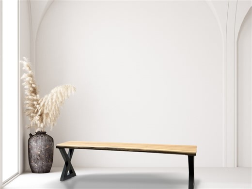 Modern Teak Wood Bench | Dining Bench | Entryway Bench | Handcrafted Light Teak Wood Bench | Outdoor Wood Bench | Metal U-legs - UMBUZO - Etsy