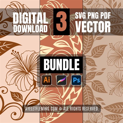 Hawaiian Hibiscus Vector SVG Bundle Trio, Floral Rectangle Circle Freeform Tattoo Design, Transparent PNG PDF for Cricut Procreate Artists - Etsy