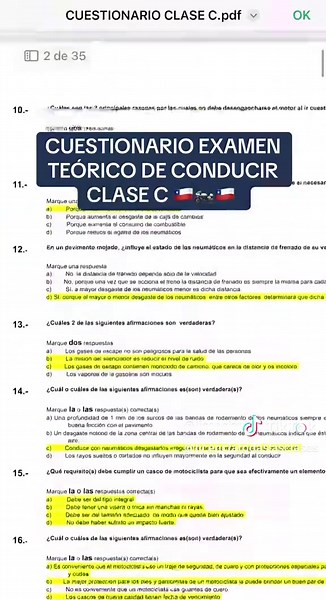 Cuestionario Examen Teórico de Conducir Clase C