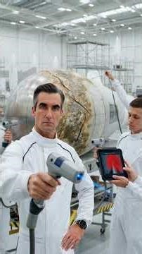 Rocket launch preparation and testing in hangar and ocean.