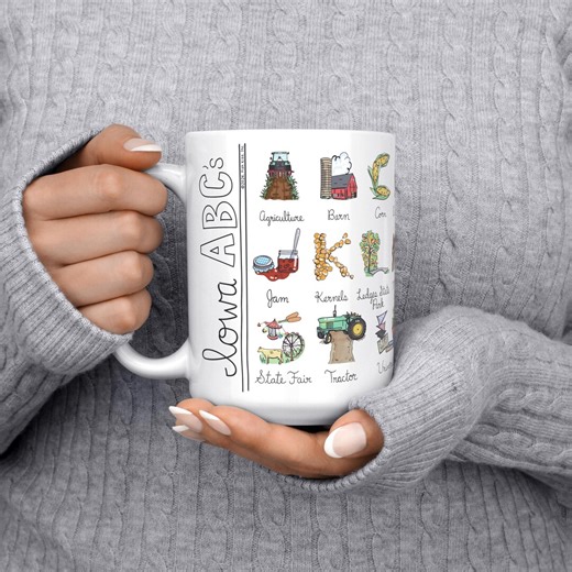 Iowa ABC Map Coffee Mug: 15oz Ceramic Iowa Gift - Etsy