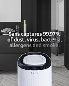 Finally, an Air Purifier as smart as the rest of your home 🤓 Sans SmartPure technology gives you real-time insight into your air quality. Precision sensors adjust filtration to ensure your air is always healthy. 🌱 HEPA 13 Filtration eliminates viruses, bacteria, dust, allergens and more 🧽 Activated Carbon for Chemical Absorption 💡 Powerful UV-C Light to Sterilize Airborne Viruses and Bacteria. 🏠 Covers1560 sq. ft every hour 😴 Whisper quiet. Sans won't disturb you while you sleep. ⭐⭐⭐⭐⭐ "Ev
