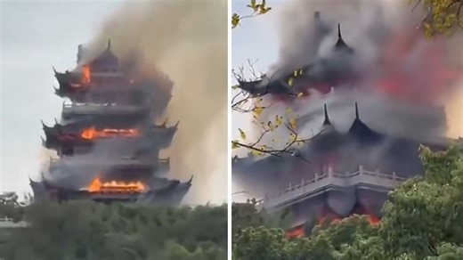 Massive fire breaks out at 1500-year-old Yongqing Temple in China #fire #temple #china.publer.com