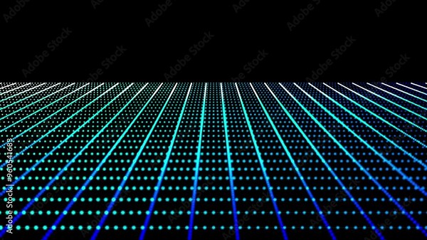 Artificial Digital Landscape Grid is moving. dot line Retro perspective grid in infinity.