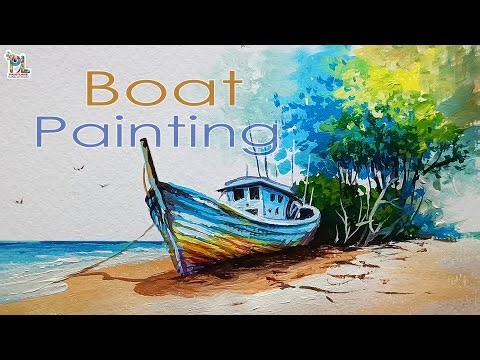 How to paint a boat at sea side with easy and simple paint art