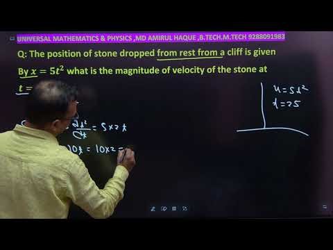 The position of stone dropped from rest from a cliff is given by x = 5t^2 what magnitude velocity