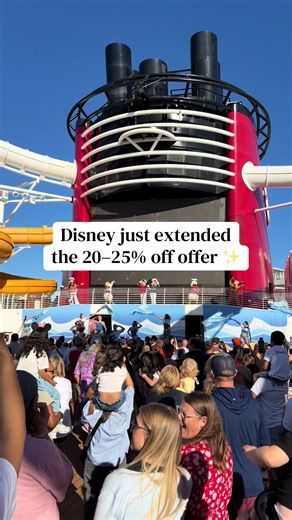 Disney Cruise Line just extended their onboard offer for select sailings through February 2027 ✨ If you’ve cruised Disney before, you’ve probably heard me talk about a “placeholder.” If you haven’t — here’s why it matters. When you’re onboard a Disney ship, you can put down a $250 refundable deposit toward a future cruise. Normally that saves you 10% on a qualifying sailing. Right now, select sailings between April 2026 and February 2027 are eligible for 20–25% off when using that placeholder ✨ 