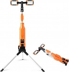 8000 Lumen Rechargeable LED Work Light with Stand, Portable Cordless Work Light with 2 Powerful Adjustable LED Lamps, Waterproof Tripod Worklights for Outdoor Indoor Job Site Workshop Garage(Orange)