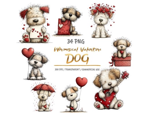 Valentine Dog Clipart Set: 34 PNG Whimsical Graphics (digital Download) - Etsy