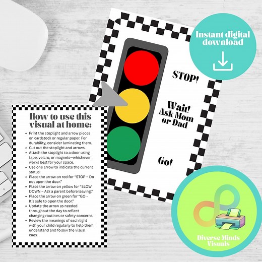 Stoplight Visual Cue: Printable Door Safety Sign. Autism Friendly Visual Safety Tool for Home Use. - Etsy Canada