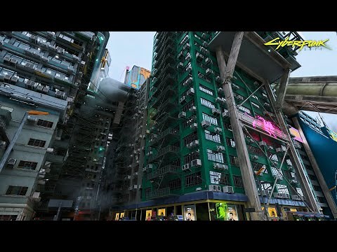 Cyberpunk 2077 – Kabuki District Walk | Cloudy Urban Ambience | 4K Path Tracing