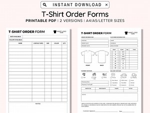 Printable T Shirt Order Form Template, Editable Order Form, Customizable T Shirt Order Form, Small Business, Sales Log, Instant Download PDF - Etsy