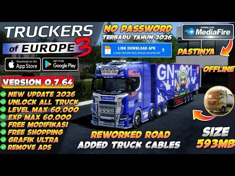NEW UPDATE !! Truckers Of Europe 3 Mod Apk v0.7.64 New 2026 - Unlimited Money & Max Level 60.000