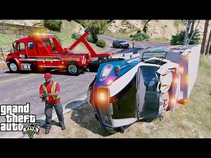Ambulance Rollover Crash Rescue By Medium Duty Wrecker In GTA 5
