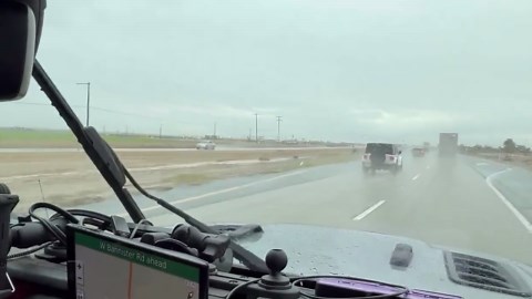 Car spins out during severe rainstorm on Highway 86 in California, USA