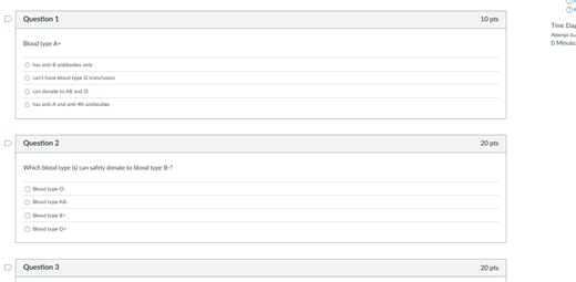 Question 1: Blood type A+ has anti-B antibodies only can't hav... | Filo