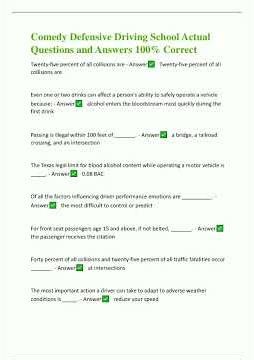 Comedy Defensive Driving School Actual Questions And Answers 100 Correct