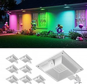 Color Changing Solar Gutter Lights Outdoor Waterproof 12 LED Clip On Gutters Light for Rainspout, Fence, Rail, Wall, Deck, Garden, Yard, Garage, Patio, Pool, Decoration to Create Memorable Moments