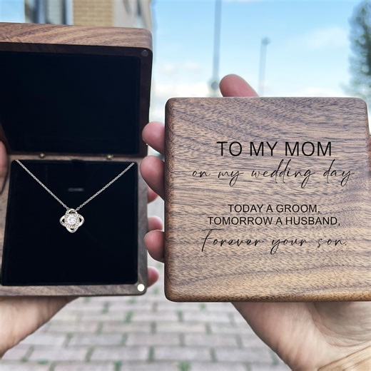 Mother of the Groom Necklace Gift Set: Love Letter or Knot, Engraved Wood Box - Etsy