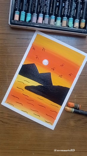 Easy Sunset Landscape Drawing with Oil Pastels 🌅 | Step-by-Step for Beginners 🎨