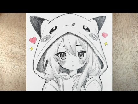 How to Draw Cute Anime Girl with Pikachu Hoodie ✨✨ | Step by Step 