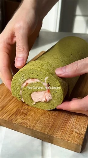 Matcha ‘Strawberry Foam’ Roll 🍓🍵 We’ve all seen the viral strawberry matcha lattes, right? Well, @chrisdanielcahill has just reimagined that dreamy pink-green drink as a CAKE. A fluffy matcha sponge is rolled with strawberry cold-foam-inspired cream (made with Angel Delight for a nostalgic touch, obviously) and a layer of fresh strawberry conserve. The internet’s favourite latte, rolled up in cake form. Recipe’s live on site now! | Twisted